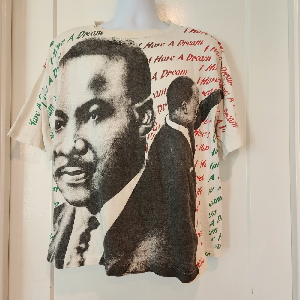 Vintage 90s MLK Jr T-Shirt L Single‎ Stitch All Over Print Black History USA
